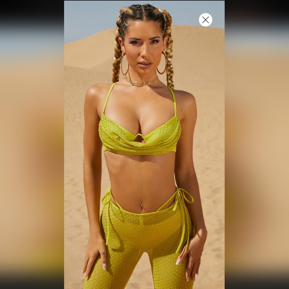 Oh Polly Cahuilla Hills Rhine Stone Mesh Bralet in Lime